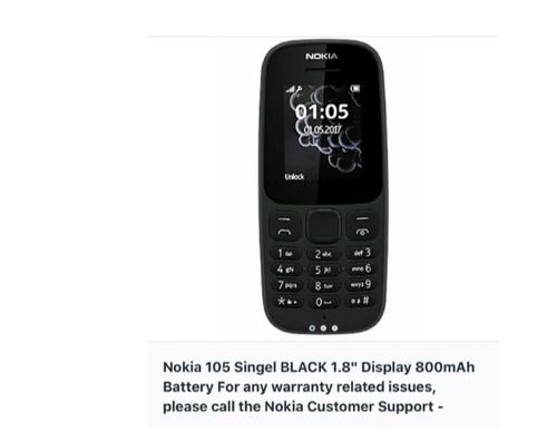 Nokia 105 Mobile Phone 4th Edition Unlocked Single Dual Sim 4MB Memory Black