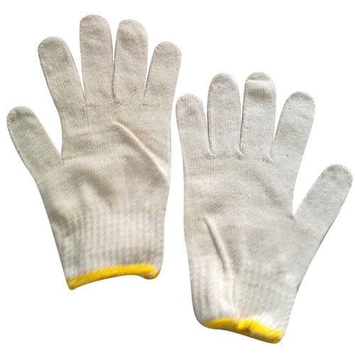 White Plain Full Fingered Reusable And Washable Cotton Knitted Safety Hand Gloves