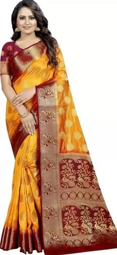 Party Wear Women'S Beautiful And Fashionable Cotton Silk Banarasi Sarees With Unstitched Blouse