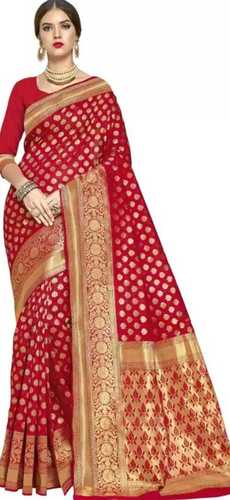 Party Wear Women'S Fashionable And Beautiful Cotton Silk Red Banarasi Sarees With Blouse