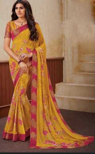 Women's Printed And Patch Work Banarasi Red And Yellow Silk Saree For Party Wear