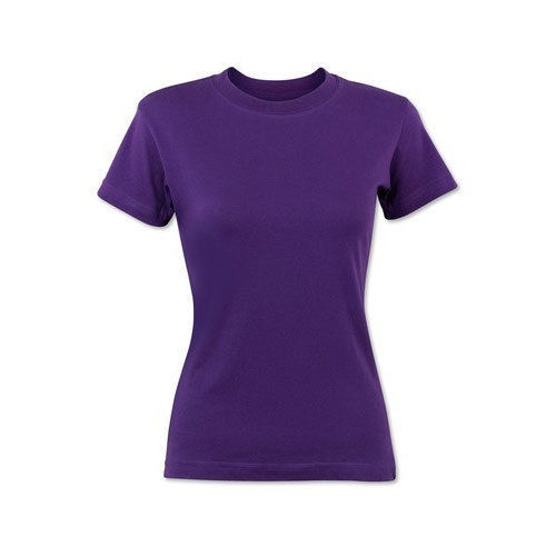 Washable 100 Percent Cotton Ladies Plain Knitted T Shirt Round Neck Purple Colour