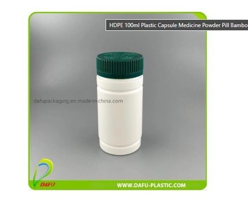 White Hdpe 100Ml Plastic Capsule Medicine Powder Pill Bamboo Bottle