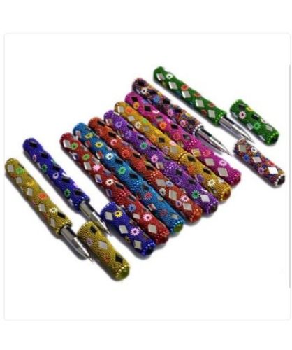 Plastic Stylish And Good Quality Rajasthani Ball Pen With Decorative Mirror Used For Gifting 