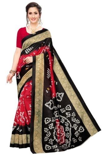 Casual Ladies Black And Red Traditional Indian Printed Art Silk Bandhani Sarees