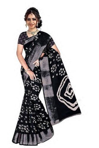 Casual Ladies Black And White Traditional Indian Printed Cotton Bandhani Sarees