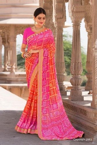 Winter Ladies Casual Red And Pink Traditional Indian Printed Silk Bandhani Sarees