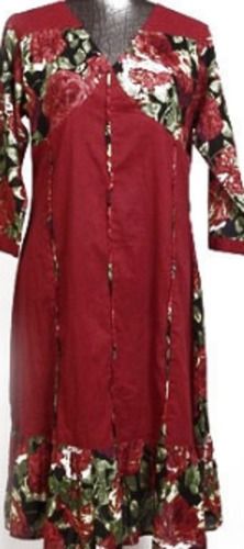 Long Kurti With Maroon Color, Floral Printed Design, Made From Cotton, Washable And Breathable