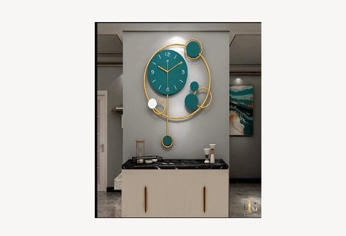 Golden And Asmani  Round Shape Electric Home Decorative Latest Iron Metal Hanging Wall Clock