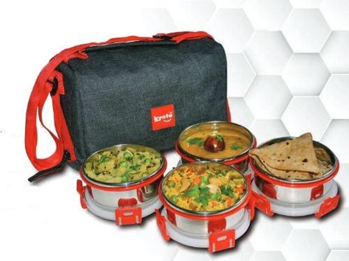 Vary Four Full Stainless Steel Leakproof Container Meal Carrier (Tiffin) With Zipper Carry Bag