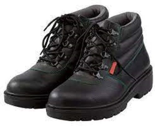 Mens Lace-up Round-toe Black Pure Leather Safety Shoes For Industrial