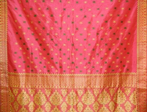 Pink Printed Party Wear Assam Silk Saree Can be Used Costume for Drama and Stage Performances