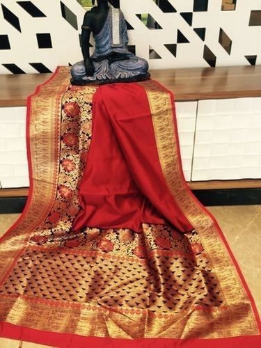 Cotton Silk Rich Colour And Intricate Design Wedding Wear Zari Weaving Red Banarasi Saree Perfect For Any Wedding Celebration