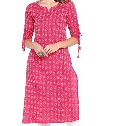 Super Soft Breathable 100 Percent Pure Cotton Short Sleeve Pink Ladies Kurti Bust Size: 6 Inch (In)