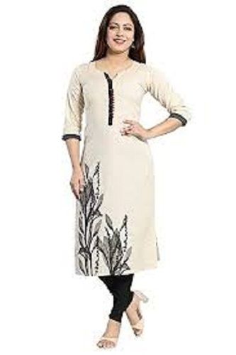 Women's Breathable and Light Weight Cotton Fabric 3/4 Sleeves Printed Straight Kurti