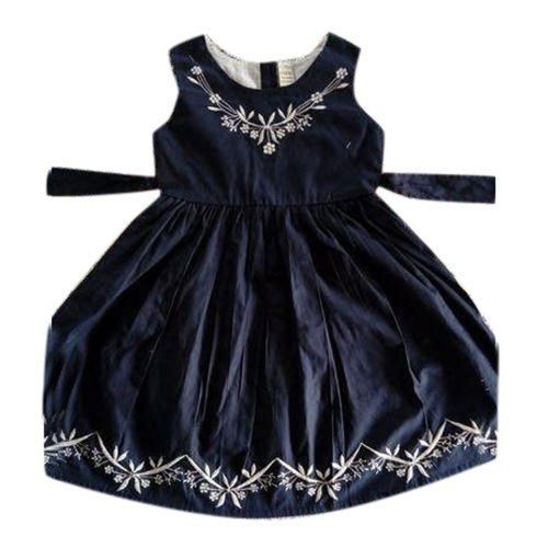 Black Color Embroidered Cotton Kids Frock With Stylish Design And Washable