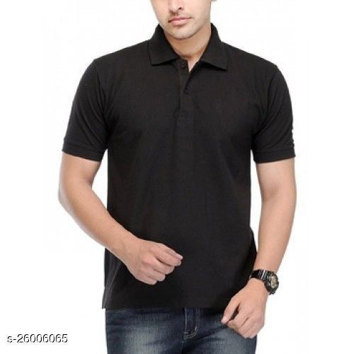 Flexible And Rayon Plain Short Sleeve Traditional Collar Black T-Shirt Age Group: 18-50