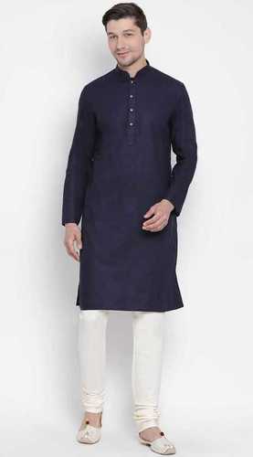 Long Sleeve Comfortable Traditional Designer Kurta In Blue Color And Plain Pattern