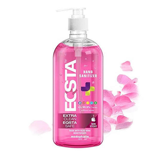 Non Sticky Kills 99.9 Percent Germs Rose And Aloe Vera Eqsta Hand Sanitizer