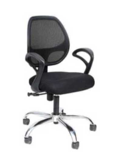 Office Chair In Black Color With Adjustable Seat Height, Stainless Steel Legs