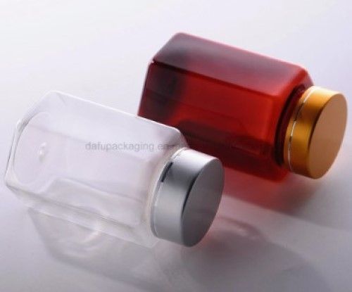 Pet 100ml Plastic Hexagonal Amber and Transparent Bottle with Cap