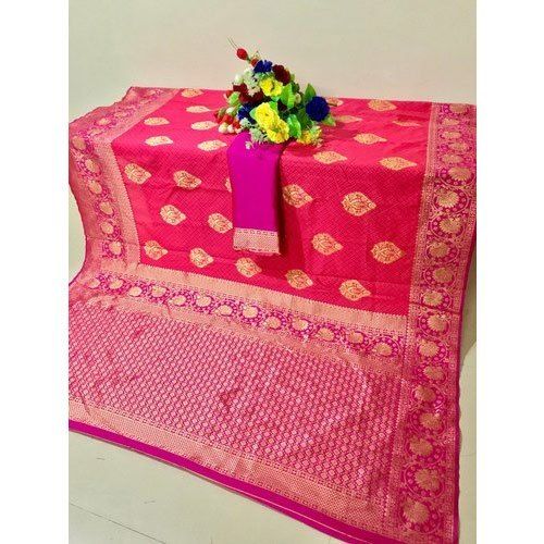 Pink Color Party Wear Printed Assam Silk Saree With Unstitched Blouse Piece