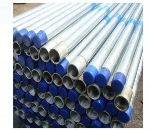 Silver 6 Meter Long Galvanized Iron Threaded Round Pipes With Leak Proof Fitting