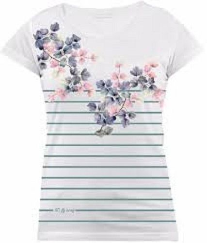 Ladies Half Sleeves Summer Wear Pure Cotton White Flower Printed Fancy T- Shirt Age Group: 20-25