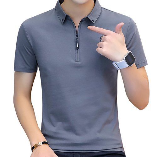 Grey 100 Percent Pure Cotton Plain Half Sleeve Collar Neck Collar T Shirt Comfortable And Durable