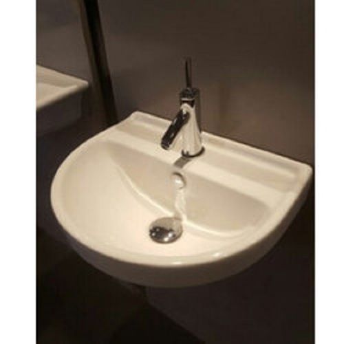 Round Creamy Finished White Ceramic Wall Hung Plain Wash Basin For Bathroom Use