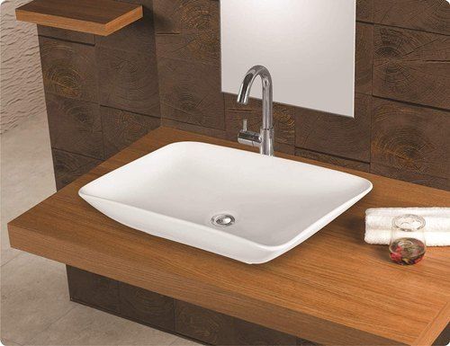 Bathroom Accessories Plain White Color And Ceramic Material Table Top Wash Basin