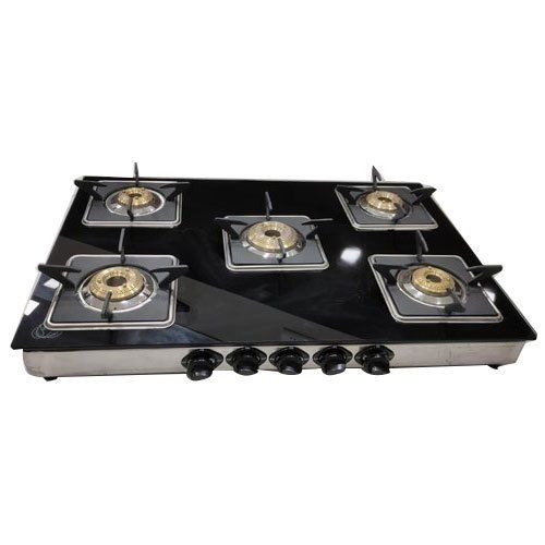 5 Burner Black Gas Stove 100 Percent Stainless Steel Ultra Slim Powder Coated Schott Glass