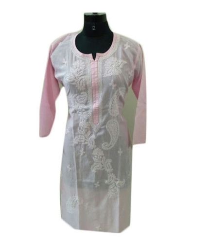 Casual Wear Ladies White Embroidery Cotton Kurti