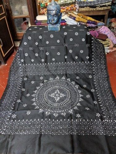 Party Wear Black And Printed Cotton Assam Silk Saree For Ladies, Comfortable And Lightweight