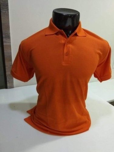 Plain Orange Color Cotton Short Sleeves Polo T Shirts For Mens