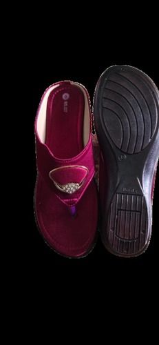 Velvet Material Maroon Slip On Comfortable Casual Slippers For Ladies