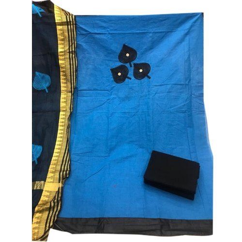 Washable 100 Percent Cotton Designer Blue And Black Embroidery Suit For Ladies Light Weight