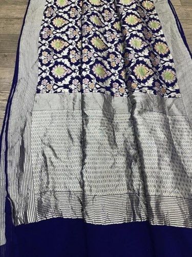 Cotton Silk Blue Georgette Party Wear Printed Banarasi Saree, Comfortable And Easy To Wear