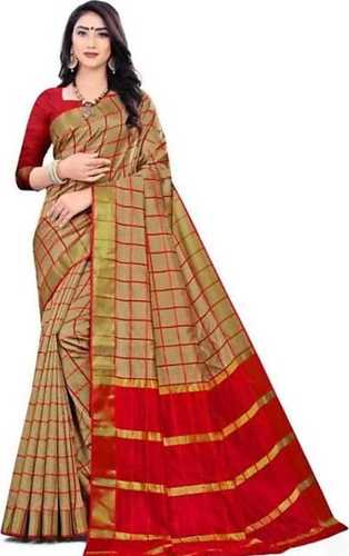 Shop Online Multicolor Check Kanjivaram Saree with Zari Buta and Zari Pallu  – Pure Elegance