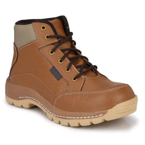 High Ankle Brown Laces Up Mens Leather Safety Shoe