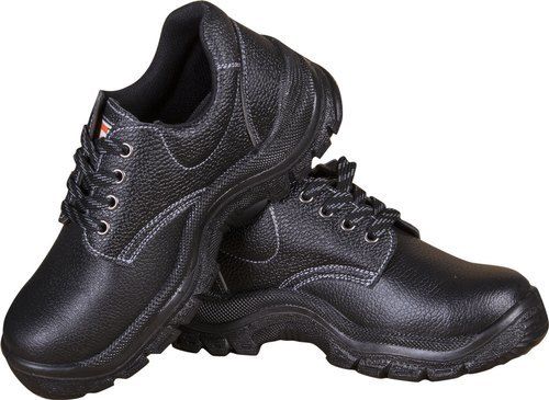 Laces Up Comfortable Black Leather Safety Shoes Used In Construction Sites Insole Material: Rubber