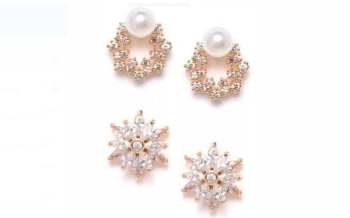 Set Of 2 Brass Designer And Trendy Party Wear Stud Earrings For Ladies Gender: Women