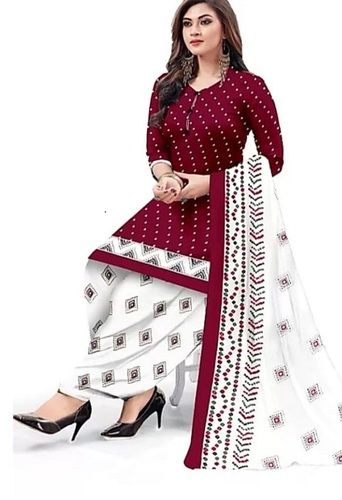 Womens Simple And Beautiful Look Cotton Fabric Printed Suit Salwar And Dupatta Decoration Material: Cloths