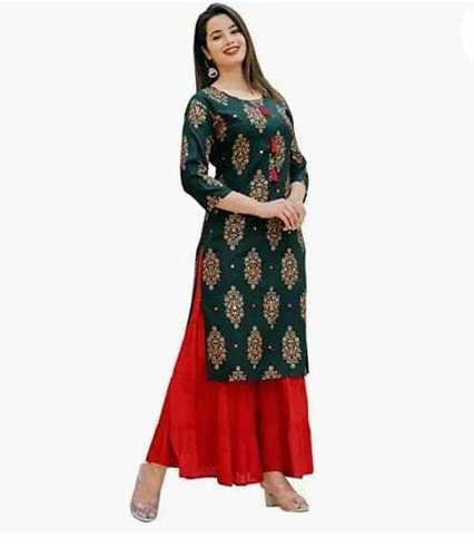 100% Cotton Women Rayon Kurta With Sharara Set