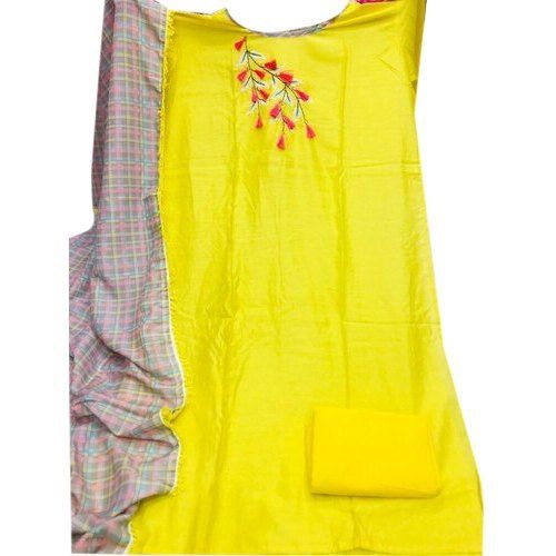 Washable 100 Percent Cotton Yellow Designer Printed Casual Wear Suit Material For Ladies