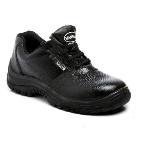 Black Color Lace Style Synthetic Leather Ankle Safety Shoes For Industrial Heel Size: Low Heel