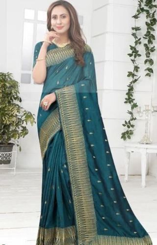 Comfortable And Washable Embroidered Art Silk Saree In Teal Blue