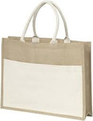 Plain Eco Friendly Washable White And Brown Colour Handmade Jute Bag