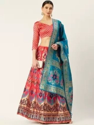 Green&Red Multiple Shades Party Wear Designer Stylish Embroidered Lehenga