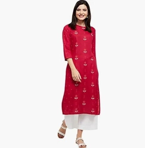 Red Women Kurta And Palazzo Set Pure Cotton